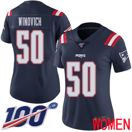 New England Patriots Football 50 100th Season Limited Navy Blue Women Chase Winovich NFL Jersey